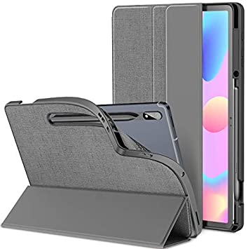 Infiland Case for Samsung Galaxy Tab S7 /S7 Plus 12.4 inch (T970/T975/T976) 2020, Tri-fold TPU Soft Case with Pen Holder, Auto Sleep/Wake, Gray