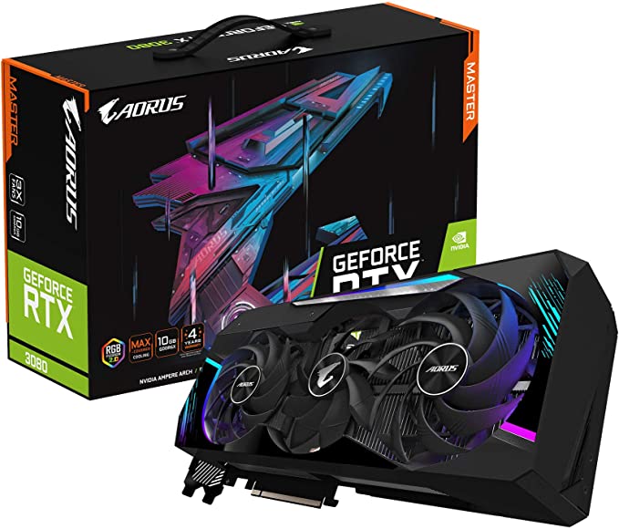 GIGABYTE AORUS GeForce RTX 3080 Master 10G (rev. 2.0) Graphics Card, Max Covered Cooling, 10GB 320-bit GDDR6X, GV-N3080AORUS M-10GD REV2.0 Video Card