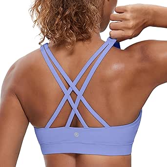 CRZ YOGA Women's Strappy Sports Bras Fitness Workout Padded Yoga Bra Criss Cross Back