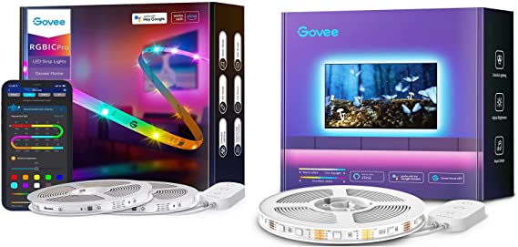 Govee 65.6ft RGBIC LED Strip Lights, Smart LED Strip Segmented App Control, WiFi LED Lights Work with Alexa and Google Assistant Bundle with Govee RGB LED Lights for TV