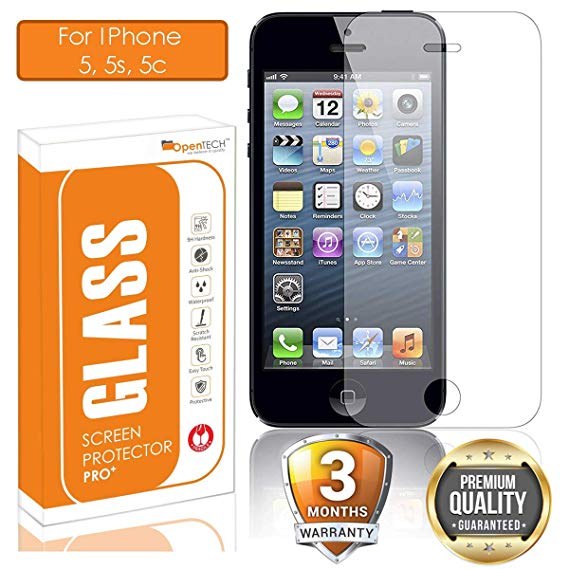 OpenTech® Tempered Glass Screen Protector for Apple iPhone 5 / 5s / 5c with Installation kit (2.5 D and Full Transparent)