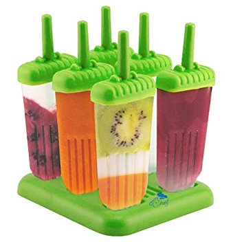 6 Popsicle Molds - Ice Pop Maker Set with Tray and Drip Guard, BPA Free, Green - By Chuzy Chef®