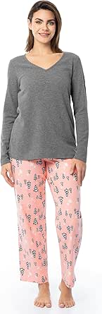 Fruit of the Loom Women's Waffle V-neck Top and Flannel Pant Sleep Set