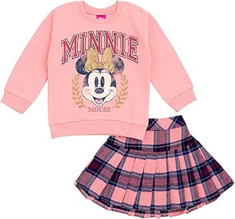 Disney Minnie Mouse Lilo & Stitch Girls Fleece Sweatshirt and Plaid Pleated Skirt Toddler to Big Kid Sizes (2T - 14-16)