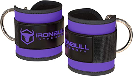 Iron Bull Strength Ankle Straps for Cable Machines (Pair) - Double D-Ring Attachment, Fully Adjustable, Breathable Comfort Neoprene - for Legs, Glutes, Abs and Hips Workouts - Fits Women & Men