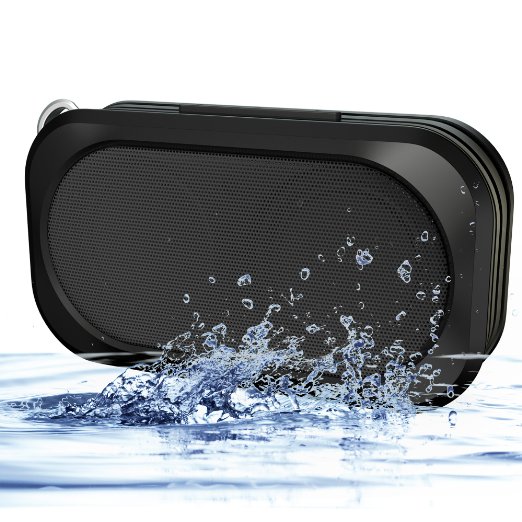 Bluetooth Speakers - Wireless Waterproof and Portable for Outdoor Indoor and use in Shower - Weatherproof built Tough Rugged and Shockproof - Crystal Clear Audio with High Bass Sound Black