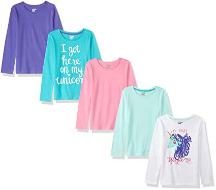 Amazon Brand - Spotted Zebra Girl's Toddler & Kids 5-Pack Long-Sleeve T-Shirts