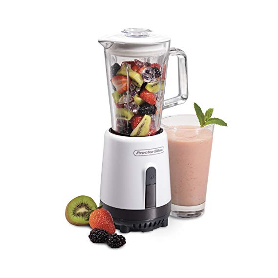 Proctor Silex Compact One-Touch Blender for Shakes and Smoothies with 20oz Glass Jar, White (51151)