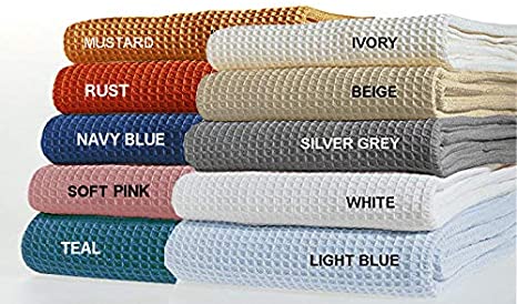 TreeWool 100% Soft Cotton Thermal Blanket in Waffle Weave - Easy Care Comfortable and Warm - Perfect All Season Bed Layering (Queen Size - 90" x 90", Soft Pink)
