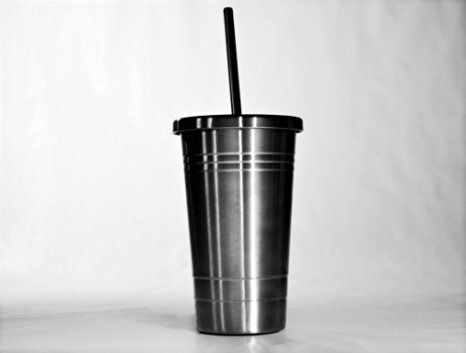 Stainless Steel Tumbler - Double Walled Insulated with Straw and Straw Cleaner - 16 oz