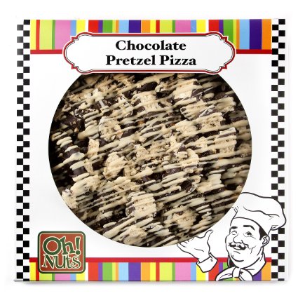 Chocolate Drizzled Pretzels Pizza Pie Pretzel Pizza Chocolate Drizzled with Assorted Toppings - Oh Nuts Halva Squares 8 Inch