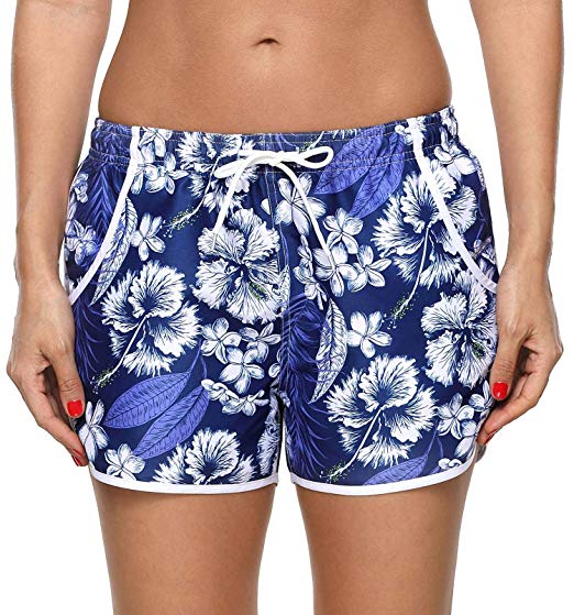 ATTRACO Womens Floral Boardshort Drawstring Beach Shorts Quick Dry Swim Trunks