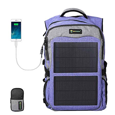 SUNKINGDOM portable hiking Powered Waterproof Anti-theft Durable Laptop solar Backpack,highest 12W(Watts) Solar Panel Charge with two USB voltage controller for Smart Cell Phones and Tablets