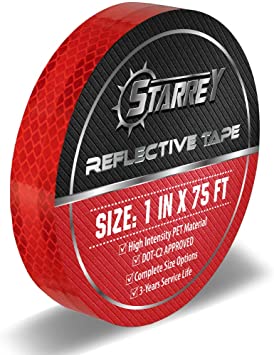 Starrey Reflective Tape 1 inch Wide 75 FT Long DOT-C2 High Intensity Red - 1 inch Trailer Reflector Safety Conspicuity Tape for Vehicles Trucks Bikes Cargos Helmets