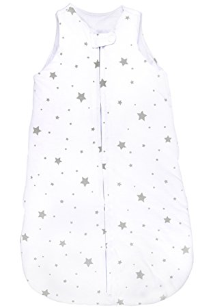 Baby Wearable Blanket- Sleep Bag Winter Weight Grey Stars for Baby Girl or Boy (0-3 Months) by Ely's & Co