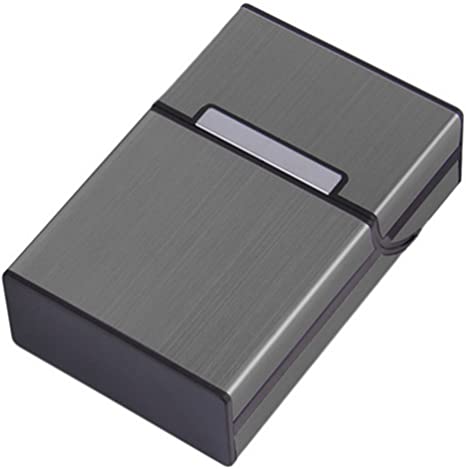 JSDOIN Brushed Aluminum Cigarette Case, Hard Box and Holder with Solid Magnetic Flip Top Closure (King Size) (Metallic Silver) … (Slate Grey)