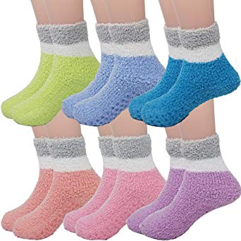 Fuzzy Socks For Kids Toddlers Non Skid Slipper Socks With Grips 6 Pairs