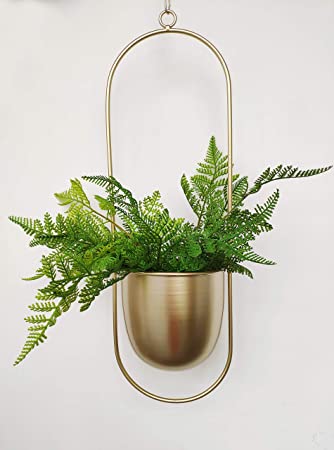 RISEON Boho Gold Metal Plant Hanger,Metal Wall and Ceiling Hanging Planter, Modern Planter, Mid Century Flower Pot Plant Holder, Minimalist Planter for Indoor Outdoor Home Decor (Oval Shape, Gold)