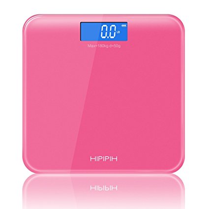 Hippih Digital Body Weight Bathroom Scale with Easy-to-Read Measures Weight 400lb/180kg AAA Glass Square 007 (Pink)