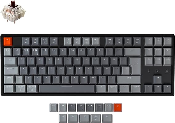 Keychron K8 Wireless Bluetooth/USB Wired Mechanical Keyboard, Hot-swappable Tenkeyless 87 Keys ISO-UK-Layout RGB LED Backlit Gateron Brown Switch N-Key Rollover, Aluminum Frame for Mac and Windows