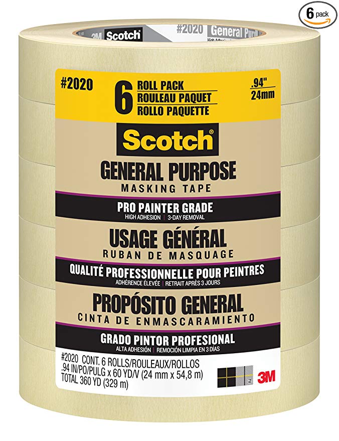 Scotch General Purpose Masking Tape, 2020-24E-CP, 0.94-Inch by 60.1-Yards, 6 Rolls