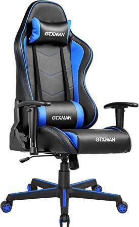Gaming Racing Office High Back PU Leather Computer Desk Executive and Ergonomic Swivel Chair with Headrest and Lumbar, Blue