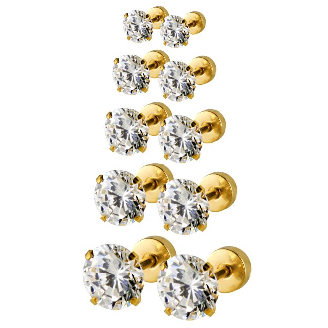 Assorted Sizes Wholesale Lot Stainless Steel Cubic Zirconia Barbell Cartilage Tragus Helix Stud Earring