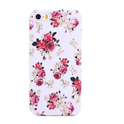 EVERMARKET(TM) iPhone SE/5/5S TPU Case, Flower Floral Beautiful Pattern Soft Rubber TPU Case Cover and 1 Stylus Pen for Apple iPhone SE and 5/5S (Rose)