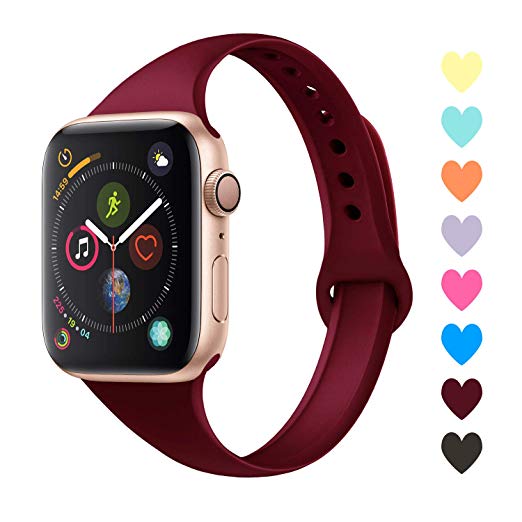 Acrbiutu Bands Compatible with Apple Watch 38mm 40mm 42mm 44mm, Slim Thin Narrow Replacement Silicone Sport Accessory Strap Wristband for iWatch Series 1/2/3/4/5 Women Men