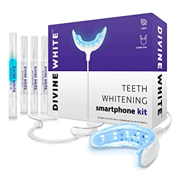 Divine White Teeth Whitening LED Kit - Stain Remover - 7 Piece Set