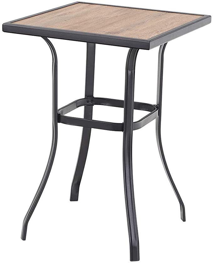 PHI VILLA Patio Bar Table, Outdoor Bar Height Bistro Table with Wooden-Like Top & Metal Frame