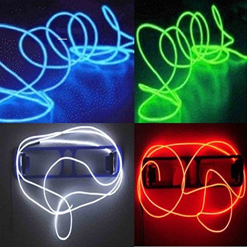 4 Pack - TDLTEK 15Ft Neon Glowing Strobing Electroluminescent Wire /El Wire(Blue, Green, Red, White)   3 Modes Battery Controllers
