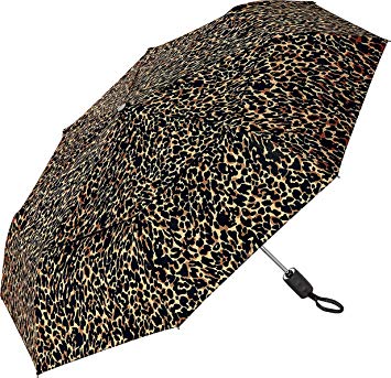 Coolibar UPF 50  42 Inch Sodalis Travel Umbrella - Sun Protective (One Size- Brown Leopard Print)