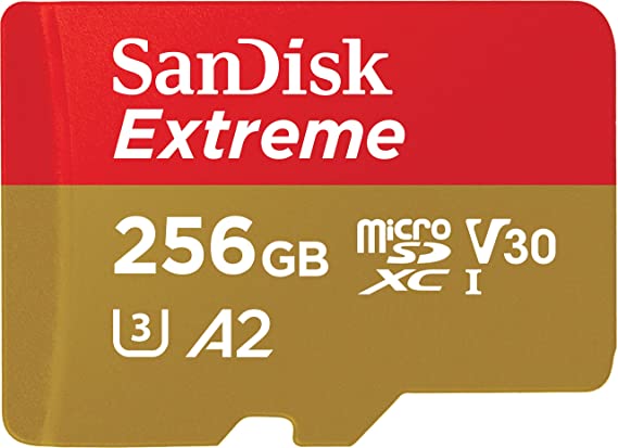 SanDisk Extreme microSD UHS I Card 256GB for 4K Video on Smartphones,Action Cams,Drones 190MB/s Read,130MB/s Write