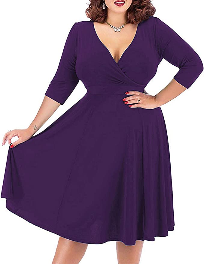 Nemidor® Women's V-Neckline Stretchy Casual Midi Plus Size Bridesmaid Dress