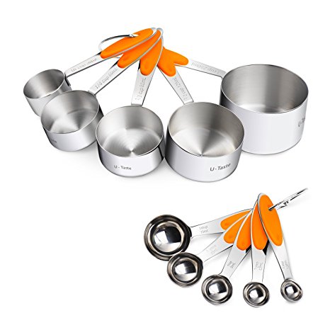 Measuring Cups : U-Taste 18/8 Stainless Steel Measuring Cups and Spoons Set of 10 Piece, Upgraded Thickness Handle(Orange)