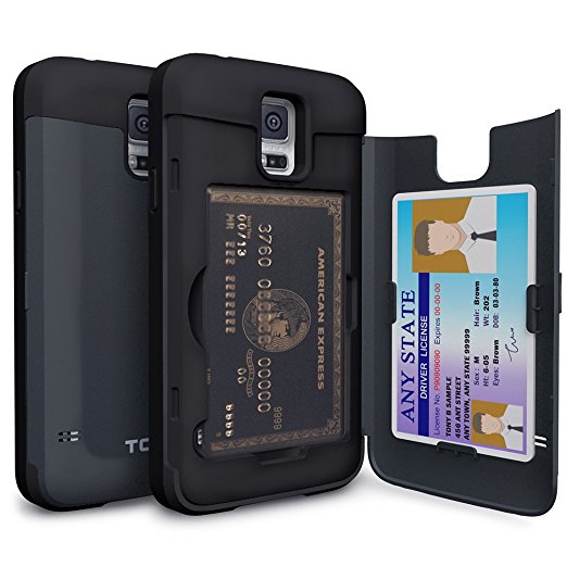 Galaxy S5 Case, TORU [CX PRO] - [CARD SLOT] [ID Holder] [KICKSTAND] Protective Hidden Wallet Case with Mirror for Samsung Galaxy S5/S5 Neo - Metal Slate