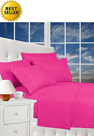 Luxurious Bed Sheets Set on Amazon! Celine Linen1800 Thread Count Egyptian Quality Wrinkle Free 4-Piece Sheet Set with Deep Pockets 100% Hypoallergenic, Full Pink
