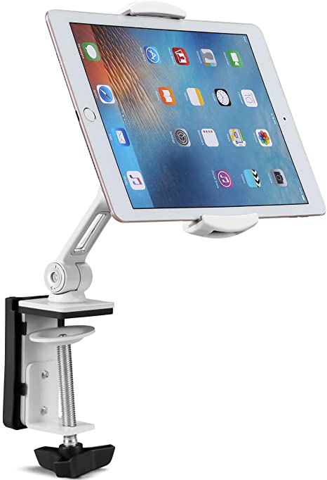 suptek Aluminum Tablet Desk Mount 360° Flexible Cell Phone Holder Stand for iPad, iPhone, Samsung, Asus and More 4.7-11 inch Devices, Good for Bed, Kitchen, Office (YF108BW)