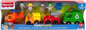 Fisher-Price Little People Toddler Playset Around The Neighborhood Vehicle Pack, 4 Toy Cars & Trucks & 4 Figures (Style A - Helocopter, Dump Truck, Fire Truck, and Garbage Truck)