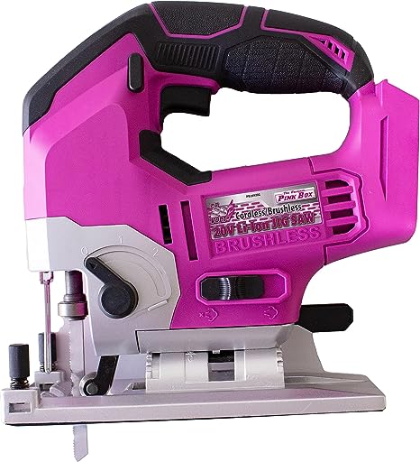The Original Pink Box 20V Lithium-ion Brushless Cordless Jigsaw (Tool Only – Battery Not Included), Pink