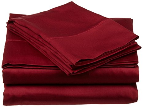Crafts Linen 650-Thread-Count 100% Egyptian Cotton Sateen 4 PCs Bed Sheet set (+15 Inch) Pocket Depth (1 Fitted sheet, 1 Flat Sheet & 2 Pillowcover) Queen Burgundy Solid