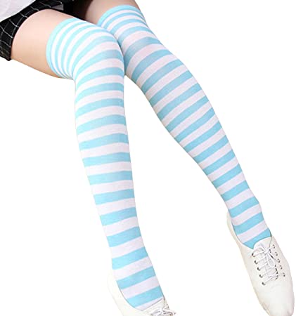 Aivtalk Women's Extra Long Opaque Striped Over Knee Thigh High Stockings Socks