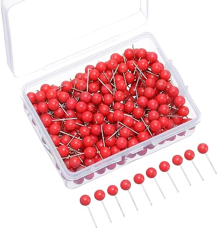 Map Tacks Push Pins Small Size 300 Packs (Red, 1/5 Inch)