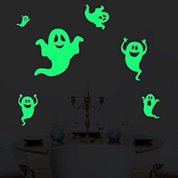Six Timid Ghosts Wall Decals Halloween Decorations Glow in the Dark, XYIYI Spooky Wall Stickers for Halloween Party Kids Home Room Décor