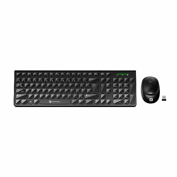 Portronics Key7 Combo Wireless Keyboard & Mouse Set with 2.4GHz USB Receiver, Hi Optical Tracking 1200DPI, Soft Keys for Noiseless Typing, 12 Short Keys for PC/Mac/Laptop(Black)