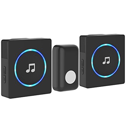 Chime, JETech 2-Main Portable Wireless DoorBell Chime Plug-in Push Button (Black) - 2127C