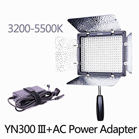 YONGNUO YN300 III 3200K-5500K with AC Power Adapter Kit ,On Camera Video Light Photographic Continuous Output Lighting