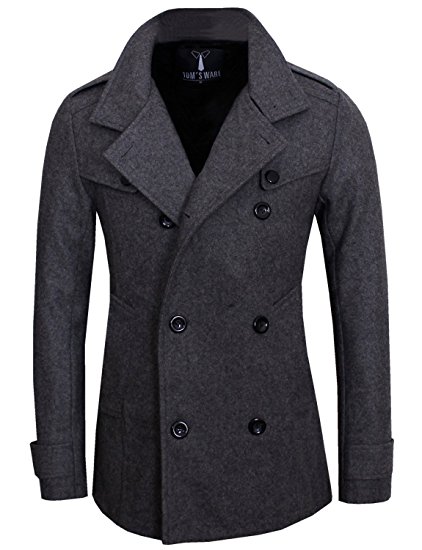 Tom's Ware Mens Stylish Wool Double Breasted Pea Coat