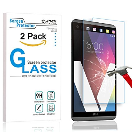 LG V20 Screen Protector - KATIN [2-Pack] 9H Hardness Anti-Scratch Anti-Fingerprint ,Bubble Free Premium HD Clear Ballistic Glass Case Friendly with Lifetime Replacement Warranty